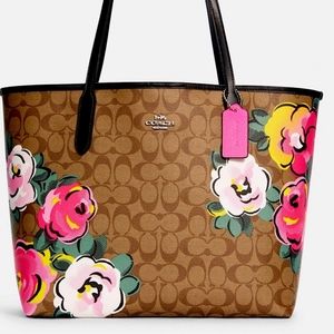 NWT COACH City Tote In Signature Canvas Vintage Rose Print